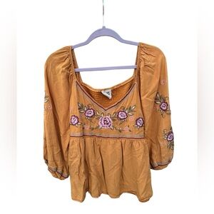 Savanna Jane Mustard Floral Embroidered Blouse